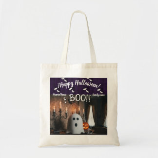 trick or treat,name, halloween personalised, boo! tote bag