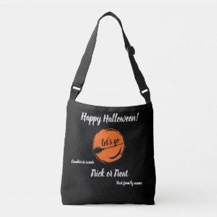 trick or treat,name, halloween personalised orange crossbody bag
