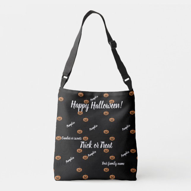 trick or treat,name, halloween personalised Pumpki Crossbody Bag (Back)
