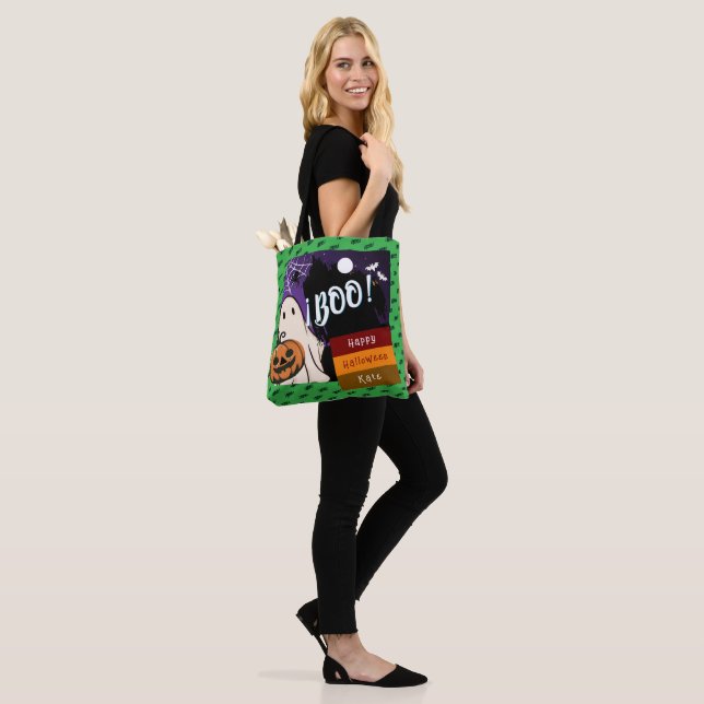 trick or treat,name persolalized halloween pink tote bag (On Model)