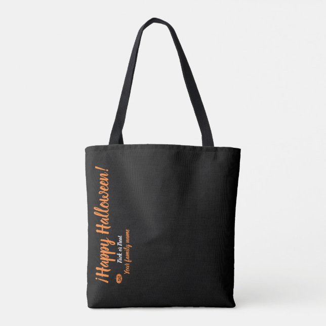 trick or treat,name personalised, happy halloween! tote bag (Back)