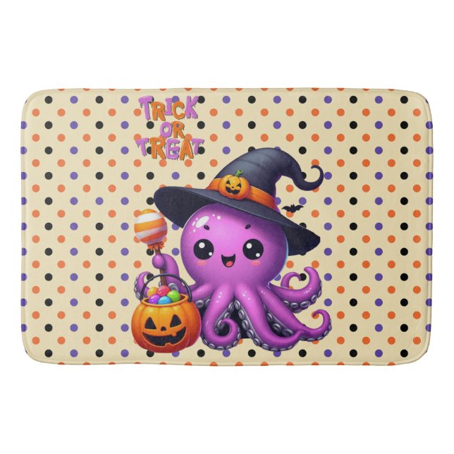 Trick or Treat Octopus Halloween  Bath Mat (Front)