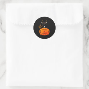 Trick or Treat Orange Black Cat Pumpkin Halloween Classic Round Sticker