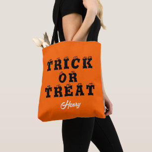 Trick or Treat Orange Modern Script Halloween Tote Bag