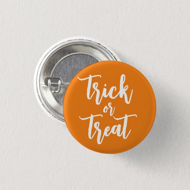 Trick or Treat orange white script cute Halloween 3 Cm Round Badge (Front & Back)