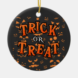 Trick or Treat Ornaments Halloween Circle Ceramic