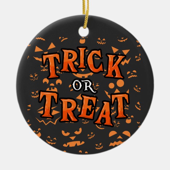 Trick or Treat Ornaments Halloween Circle Ceramic (Front)