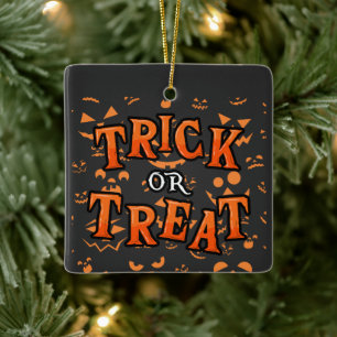 Trick or Treat Ornaments Halloween Square Ceramic