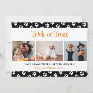Trick or Treat Paws Pet Photo Halloween Holiday Card
