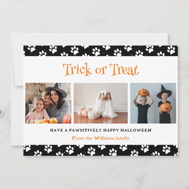 Trick or Treat Paws Pet Photo Halloween  Holiday Card (Front)