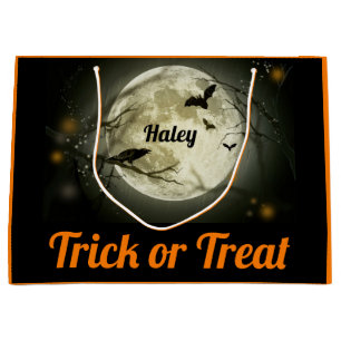 Trick or Treat Personalise YOUR NAME Spooky Bats Large Gift Bag