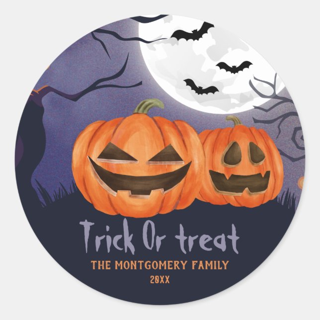 Trick or treat Personalised Name Halloween Party  Classic Round Sticker (Front)