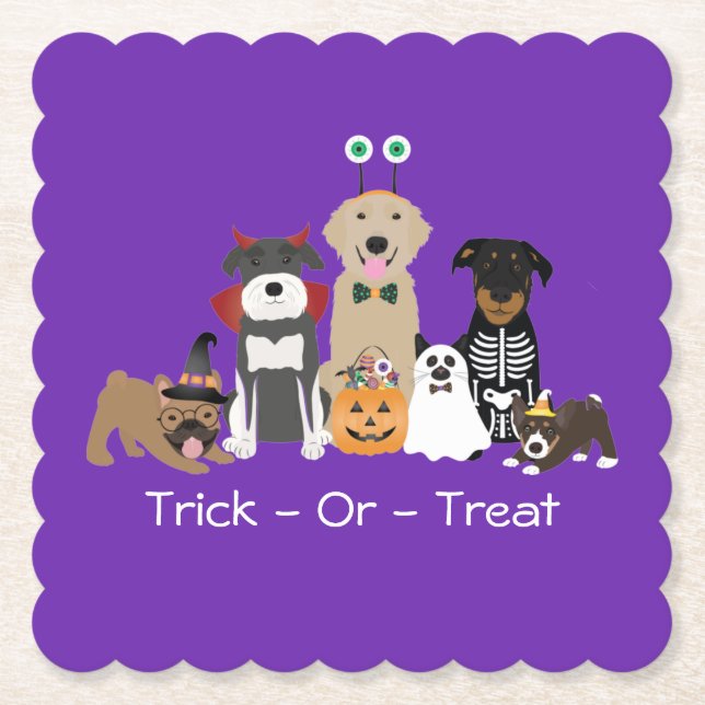 Trick Or Treat Pets Halloween Costumes Paper Coaster (Front)