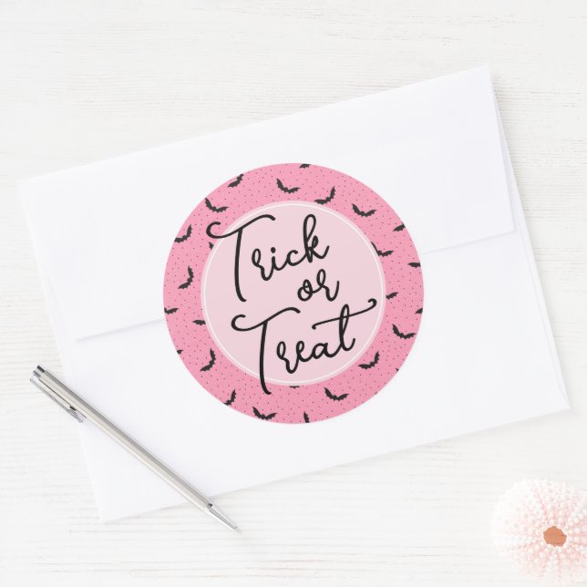 Trick Or Treat Pink Bats Halloween Classic Round Sticker (Envelope)