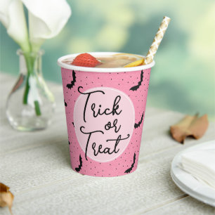 Trick Or Treat Pink Bats Halloween Paper Cups