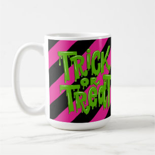 Trick or Treat Pink / Black Striped Coffee Mug
