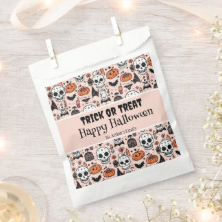 Trick or Treat Pink Halloween Custom Family Name Favour Bags