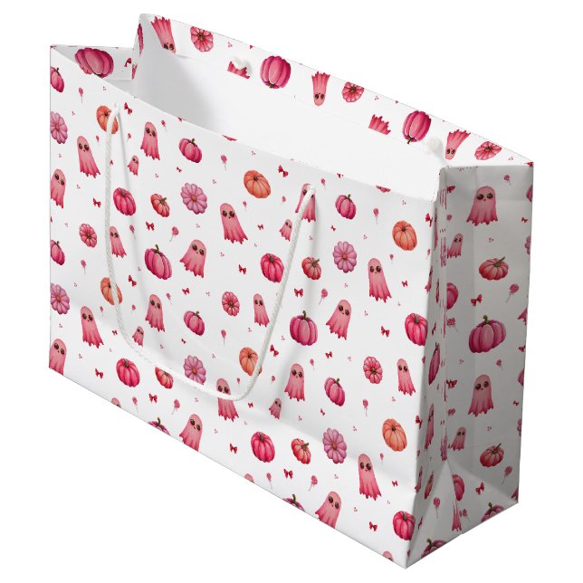 Trick or Treat Pink Halloween Pumpkins Large Gift Bag (Front Angled)