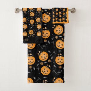 Trick Or Treat Pumpkin Candy Bucket Bath Towel Set