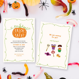 Trick or Treat Pumpkin & Candy Halloween Party Invitation