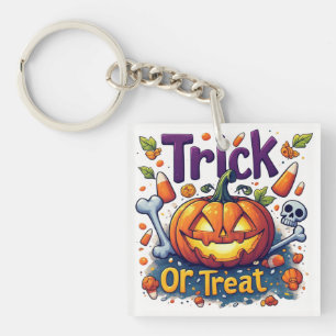 Trick Or Treat Pumpkin Candy Skull Halloween 🎃 Key Ring