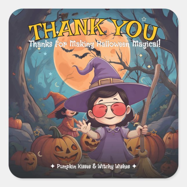 Trick or Treat Pumpkin Cute Witch Halloween Square Sticker (Front)