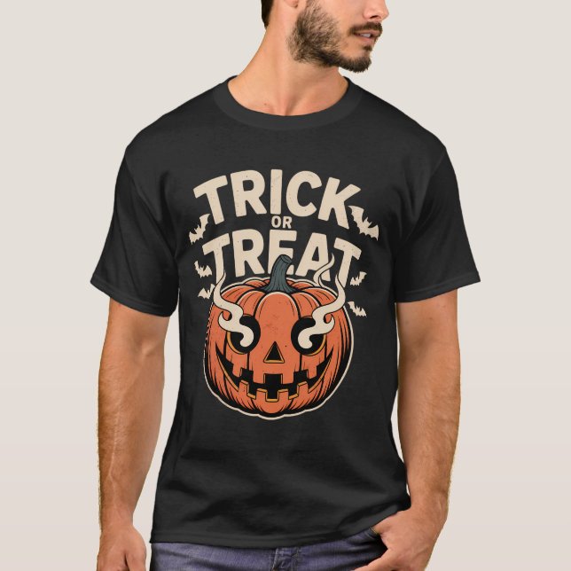 Trick or Treat Pumpkin Face Art T-Shirt (Front)