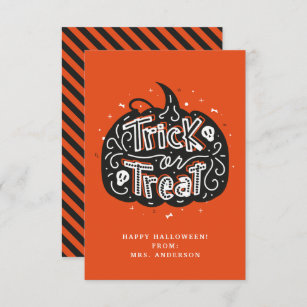 Trick or Treat Pumpkin Halloween Classroom Card