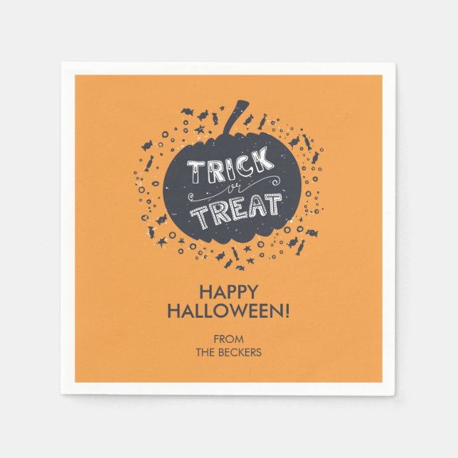 Trick Or Treat Pumpkin Halloween Paper Napkin (Front)