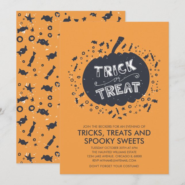 Trick Or Treat Pumpkin Halloween Party Invitation (Front/Back)