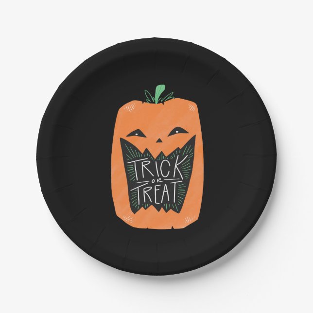 Trick or Treat Pumpkin Halloween Party Paper Plate (Front)