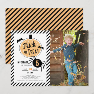 Trick or Treat Pumpkin Halloween Photo Birthday Invitation