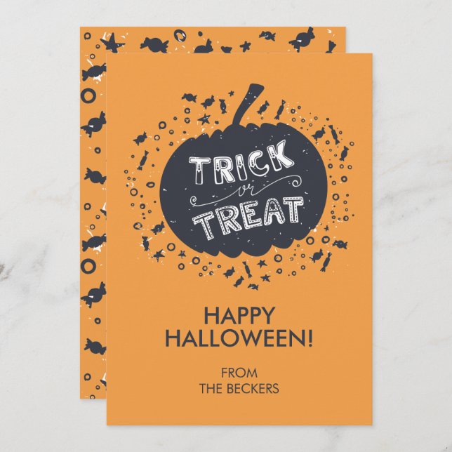 Trick Or Treat Pumpkin Happy Halloween Card (Front/Back)