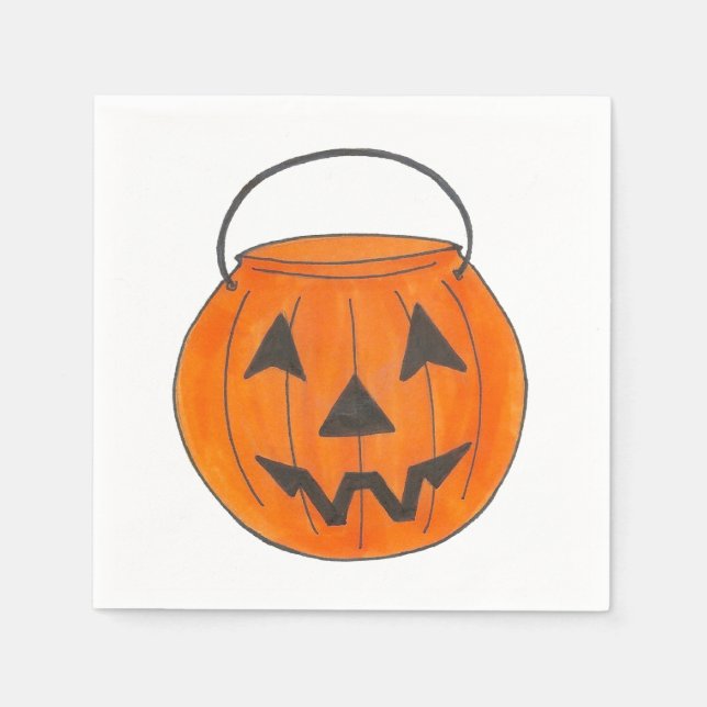 Trick or Treat Pumpkin Jack o' Lantern Halloween Napkin (Front)