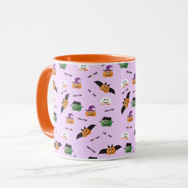 Trick Or Treat Pumpkin Jack O Lantern Purple Mug (Front Left)