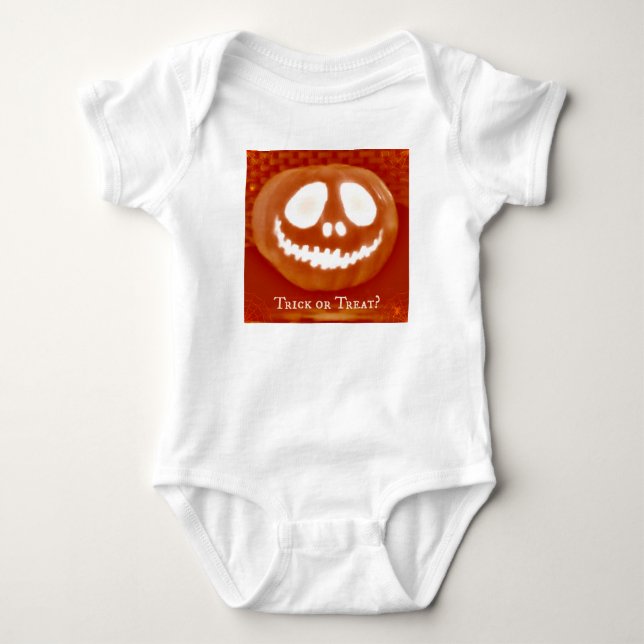 Trick or Treat Pumpkin Jack-o'-Lantern Sleeper Baby Bodysuit (Front)