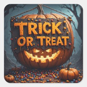 Trick Or Treat Pumpkin Sign Halloween Decor 🎃 Square Sticker