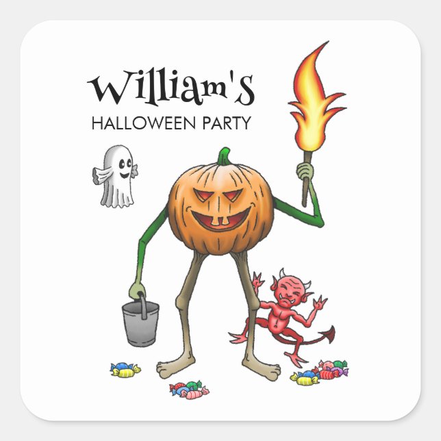 Trick or Treat Pumpkin Square Sticker (Front)
