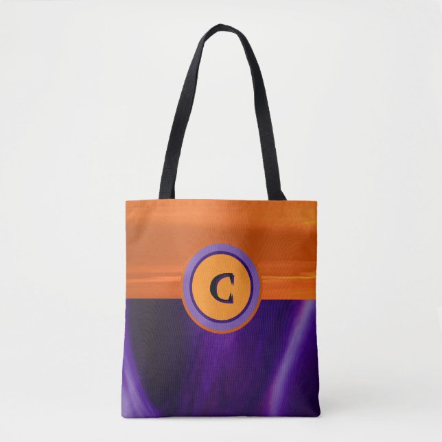 Trick or treat Purple & Orange Monogram  Tote Bag (Front)