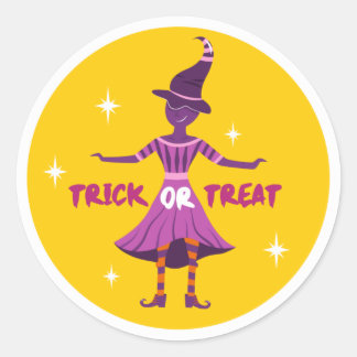 Trick or Treat Purple Witch Halloween Classic Round Sticker