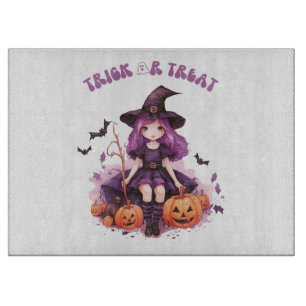 Trick or Treat Purple Witch Pumpkins & Bats Cutting Board