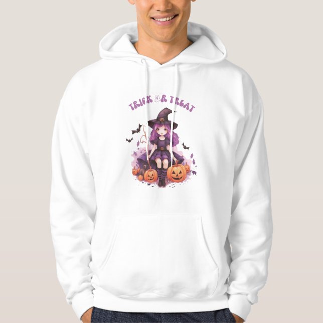 Trick or Treat Purple Witch Pumpkins & Bats Hoodie (Front)