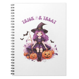 Trick or Treat Purple Witch Pumpkins & Bats Notebook