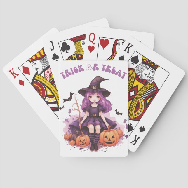 Trick or Treat Purple Witch Pumpkins & Bats Playing Cards (Back)