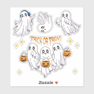 Trick or Treat Retro Cute Ghost Group with Pumpkin