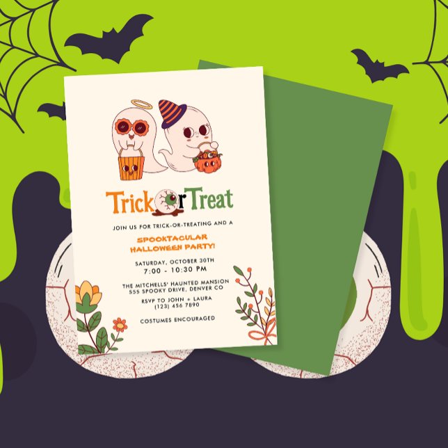 Trick or Treat Retro Spooktacular Halloween Party Invitation (Creator Uploaded)