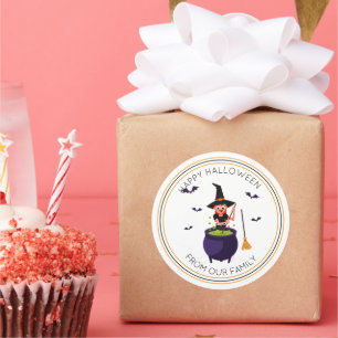 Trick or Treat Sassy Witch on Broom Halloween Classic Round Sticker