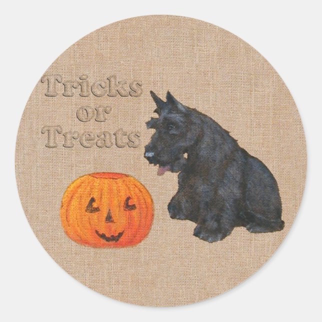 Trick or Treat Scottie Dog Classic Round Sticker (Front)