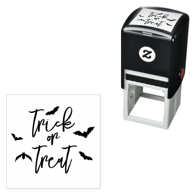 Trick Or Treat Script With Bats Stylish Halloween Self-inking Stamp (In Situ)