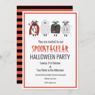 Trick or Treat Sheep in Costumes Halloween Party Invitation